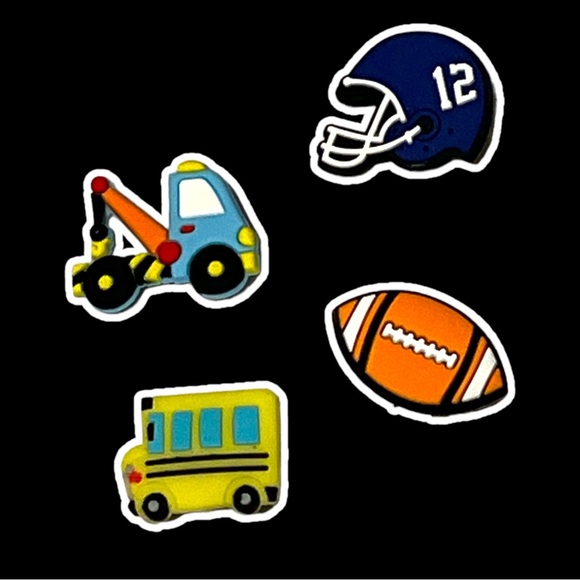 Light Up Shoe Croc Charms Set of 4 Tow Truck, Football Helmet, Bus & Football - Picture 2 of 3
